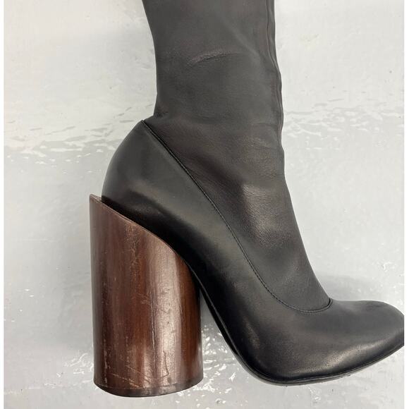 Givenchy Botte 12.5 Show Black Leather Sock Bootie 36 Wood Heel - Picture 4 of 16